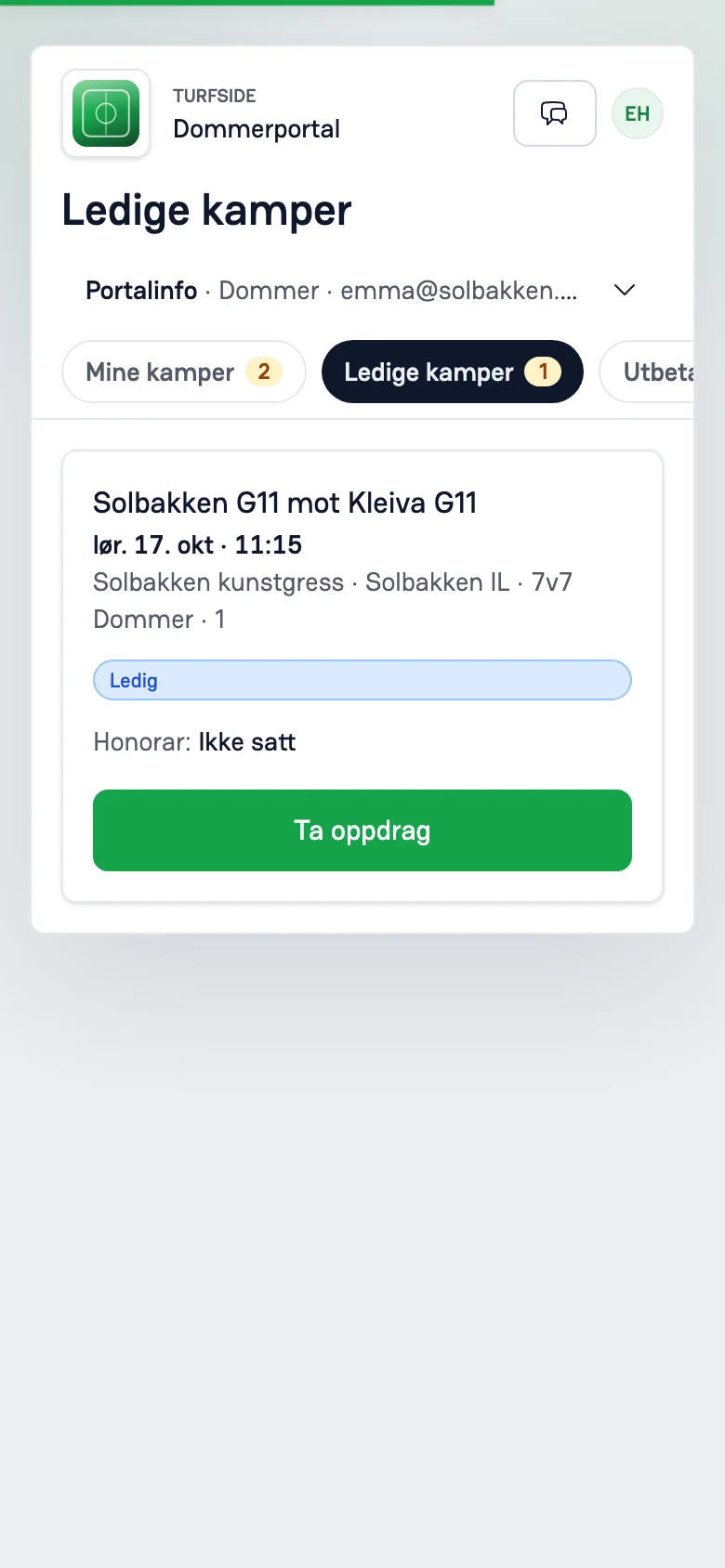 Domarportalen: lediga matcher som domaren kan ta själv.